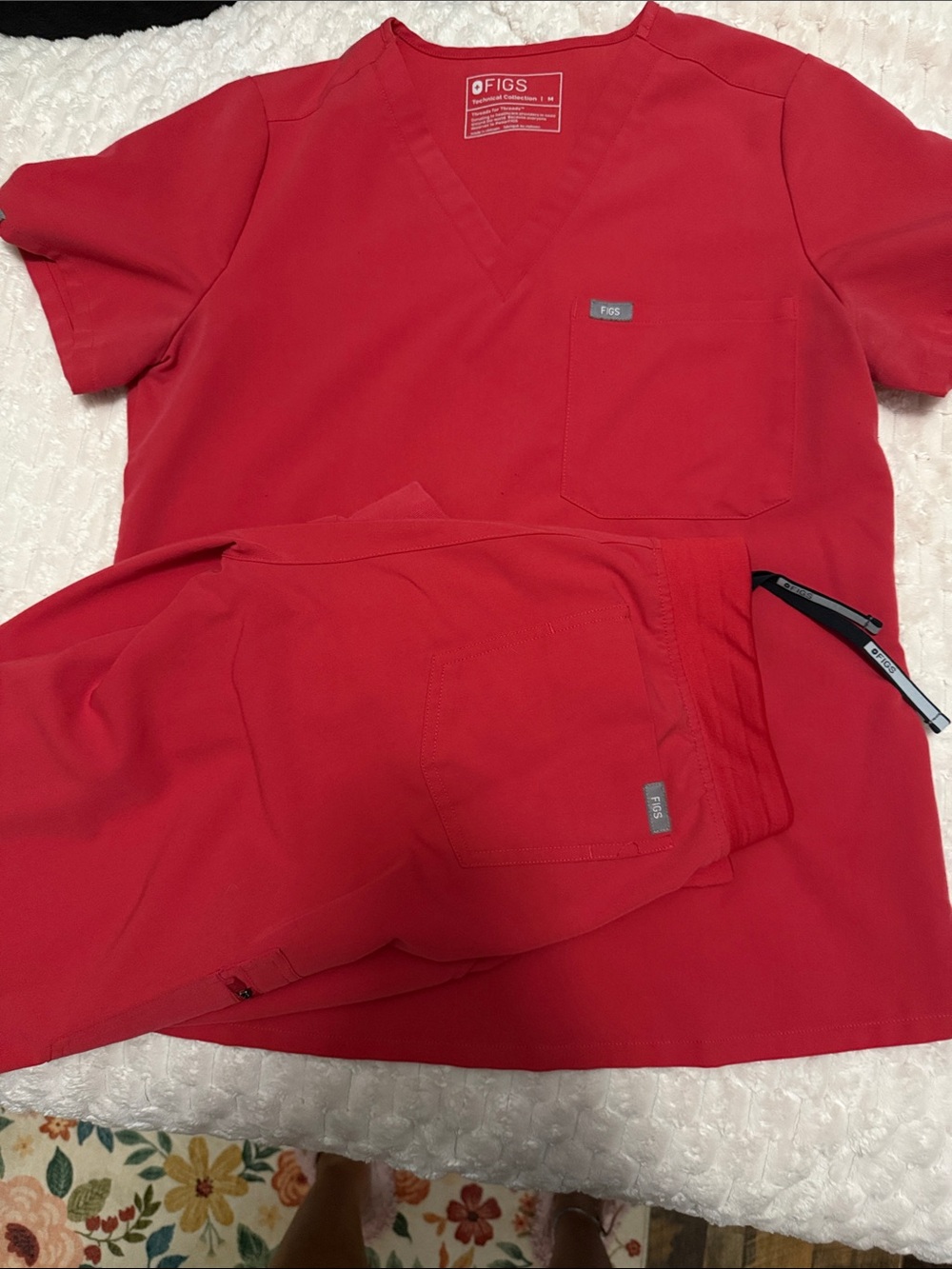 Woman’s Red Medical Scrub Top and Joggers
